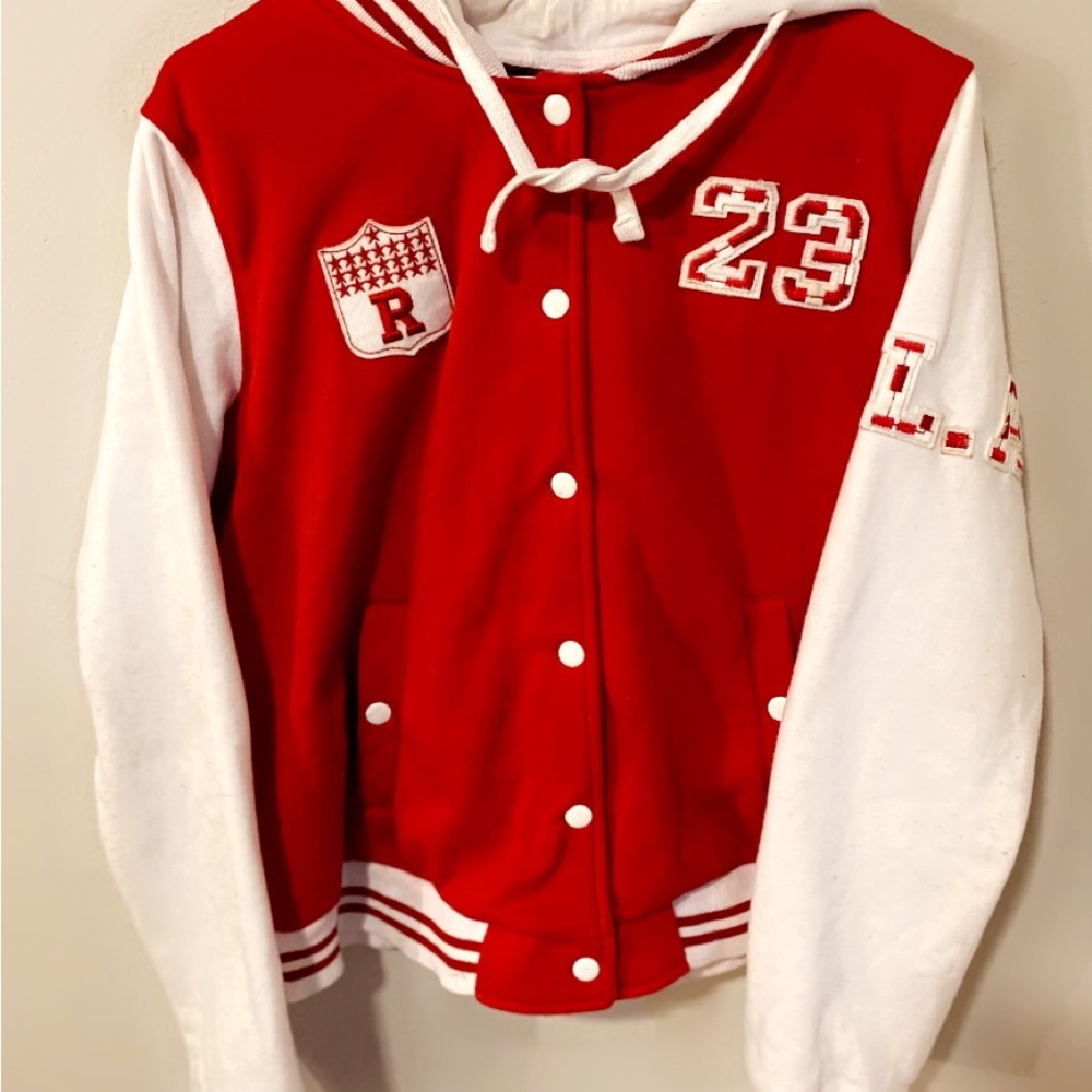 Red & White Unisex 23 Letterman Jacket XL